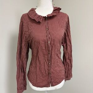 Old Navy Red Plaid Ruffle-Collar Button Front Blouse
